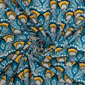 Gewebte Co-Blumen – 100% CO – Webstoffe, Farbe Blau, Gelb, Schwarz, Weiß – Bild 1