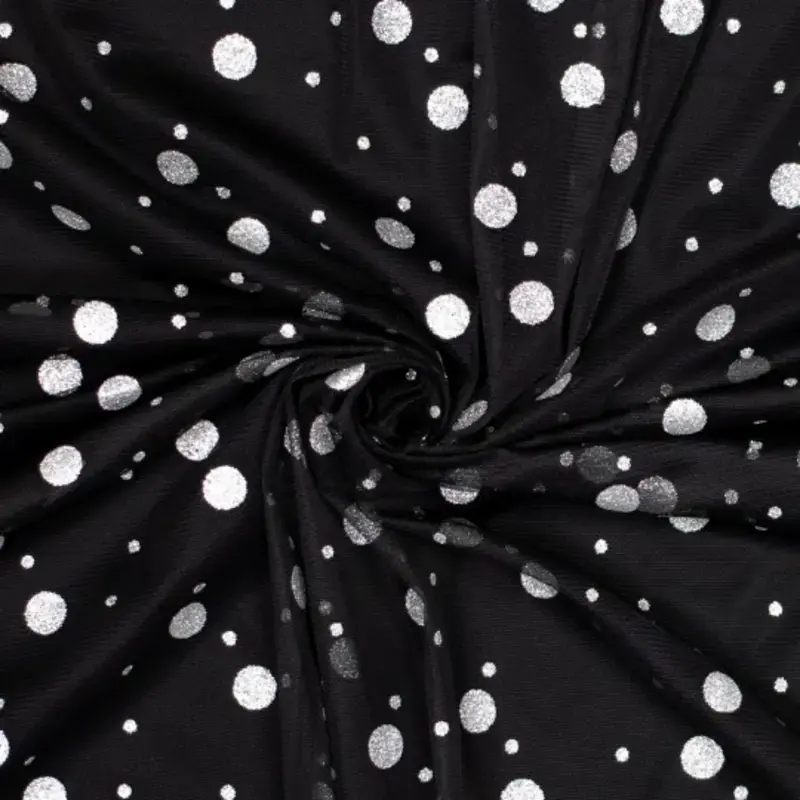 Tüll Punkte – 100% PL – Stricktüll, Farbe Schwarz, Silber – Bild 1