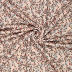 Jersey Flowers – 65% VI / 35% PL – Jerseystoffe, Farbe Beige, Rot, Blau – Bild 1