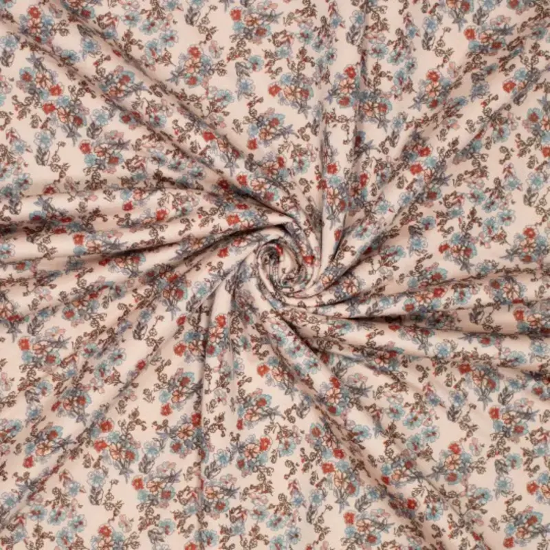 Jersey Flowers – 65% VI / 35% PL – Jerseystoffe, Farbe Beige, Rot, Blau – Bild 1