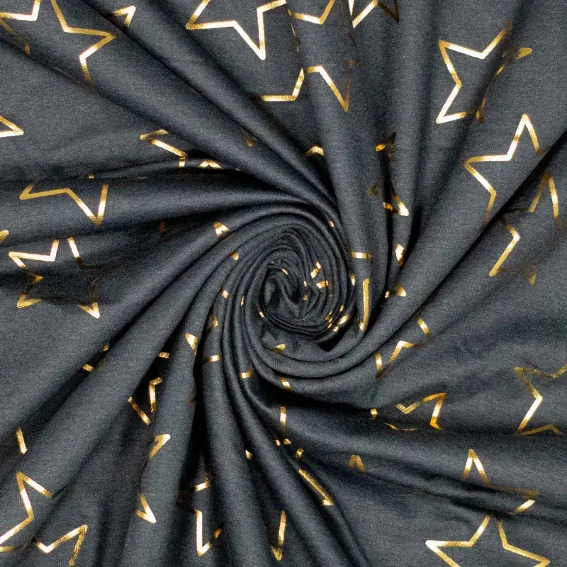 Melange Foliensterne – 95% CO / 5% EA – Jerseystoffe, Farbe Schwarz, Grau – Bild 1