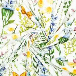 Gewebte Co-Dig-Leinwand Sarah 3D-Blumen – 100% CO – Druckstoffe, Farbe Weiß – Bild 1