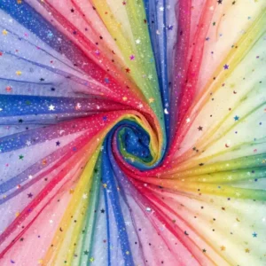 Stricktüll Regenbogen mit Glitzer – 100% PL – Stricktüll, Farbe Bunt – Bild 1